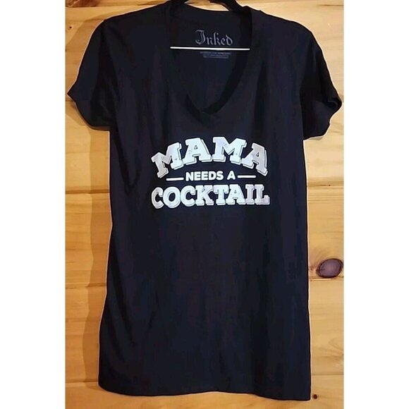 inked Tops - Mama Needs A Cocktail Inked thin T-Shirt Black